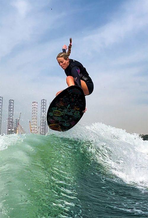 stiletto carbon pro 2023 wakesurf board ollie in dubai with jennifer edwards